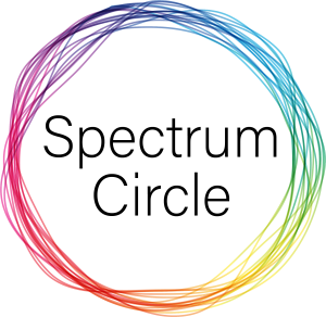 The Spectrum Circle Logo. A rainbow threaded circle with the words Spectrum Circle inside.